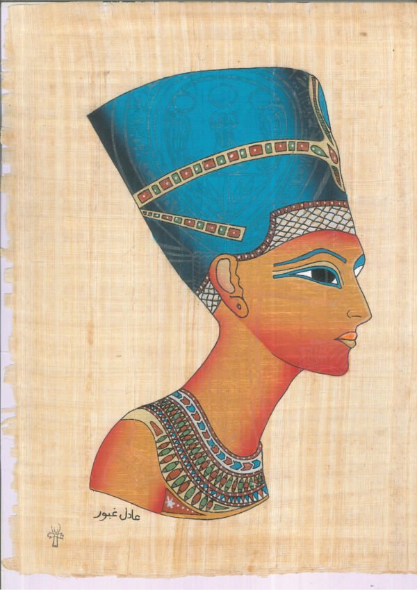 there is beautiful queen Nefertiti with the blue crown which is kept now in berlin museum