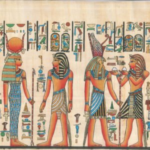 Double scene for the king Houmoheb, the first one, he presents two pots of liquid to the god Hours. in the second one, he stands worshiping to the goddess Hathor