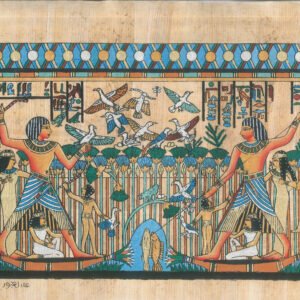this view depicts the lord Menna and his family. he is shown here hunting the birds and fishing from upon his boat