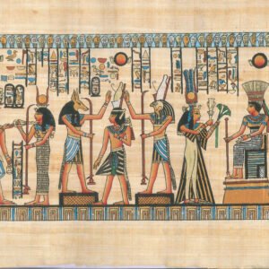 This view depicts the convention of gods and goddesses. In the left side the goddess ANQUET, who is shown here sitting an received offerings from the queen NEFERTARY, while god HORUS and ANUBIS put the pschent- double crown upon the head of the king RAMSES II and above his head the crown of feathers, which was guarded from the back and from the front by two serpents, two copra, this crown belongs to the god PATH, who gives offerings to the queen NEFERTARY, who taking the shape of the goddess HATHOR.