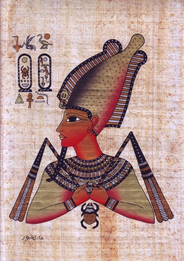 Osiris was the ancient Egyptian god of the dead, the underworld, and the afterlife. He is usually depicted as a man with green skin and a beard associated with the pharaoh, wearing a crown with two large ostrich feathers, and legs partially wrapped like a mummy. In his hands he holds a flail and a symbolic crook.