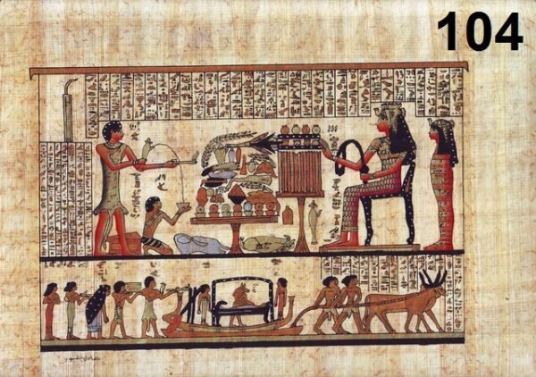 the Queen Nefertiti sitting before an offering table, in front of her, the hif=ghest priest who making pure of offering. under the queen a view for the deceased's journey to ABYDOS