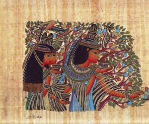 we find here Osrhat accompanied with two woman representing his wife and his mother-in-law and they are drinking from the water of paradise
