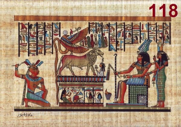 This view depicts the golden ox in the presence of the gods. The golden ox was one of the animals, which were enshrined and established for their a celebration every year; in order to choose the strongest ox. This was happened in the king's presence and his company; thus the king was titled with "the powerful ox" during his life.