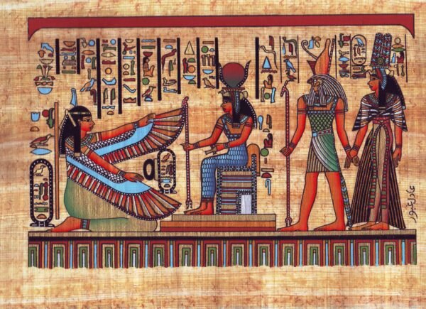 The queen NEFERTARY was the favorite wife for the king RAMSES II .her tomb is the finest in the valley of the queens; for its paintings manifesting great charm and dignity. We see here Nefertary, who was portrayed accompanied with the god HORUS with the goddess ISIS and with the winged MAAT.