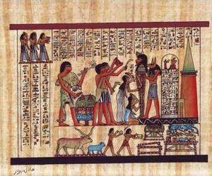 This view depicts the process of opening the mouth by the high priest "SM who put on a mask of the god ANUBIS to pure the dead. This view from the Book of the Dead of HUNNEFER s papyrus The mummification has been considered mysterious science. The ancient Egyptians believed that the death is not the end of the life, but it is a dangerous journey, through which the materials, which are in the person separates. They believed also that if it is possible to recollect these materials again, the man would live a new life similar to the previous life which he had spent it on the earth.