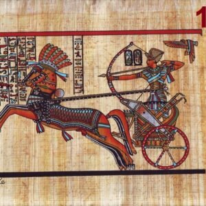 This view depicts the fight king RAMSES II, riding in his chariot and armed with a spear. The chariot was pulled by two horses. This scene from the battle of KADESH in SYRIA. The King RAMSES II established plenty of cities in all over Egypt. He enrolled his triumph in the battle of KADESH in a long text, which is regarded the longest texts in the Egyptian literature. He ruled for around years and died when he was more over hundred years.