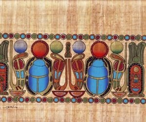 This view depicts the bracelet, which was made of gold and lapis-lazuli as a shape of cobra or scarab. On to sides, there are to cartouches. Inside them the king TUTANKHAMUNO s name. This bracelet, which was on the kings left arm. It is considered the greatest and the most famous discoveries that belongs to the king TUT s tomb. This group contains an excellent acquisition of Egyptians antiquities.