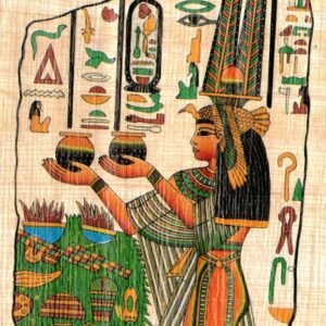 Papyrus art of Queen Nefertiti in the afterlife offering oils