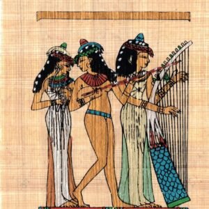 this design shows the ancient Egyptian's love for music and entertainment, three women in the middle is a dancer and the others are playing the lute