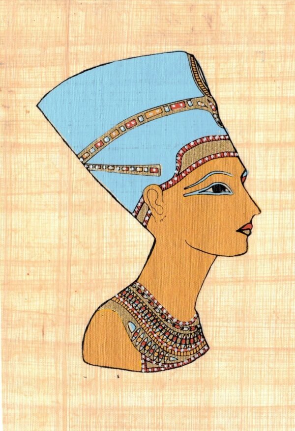 there is beautiful queen Nefertiti with the blue crown which is kept now in berlin museum