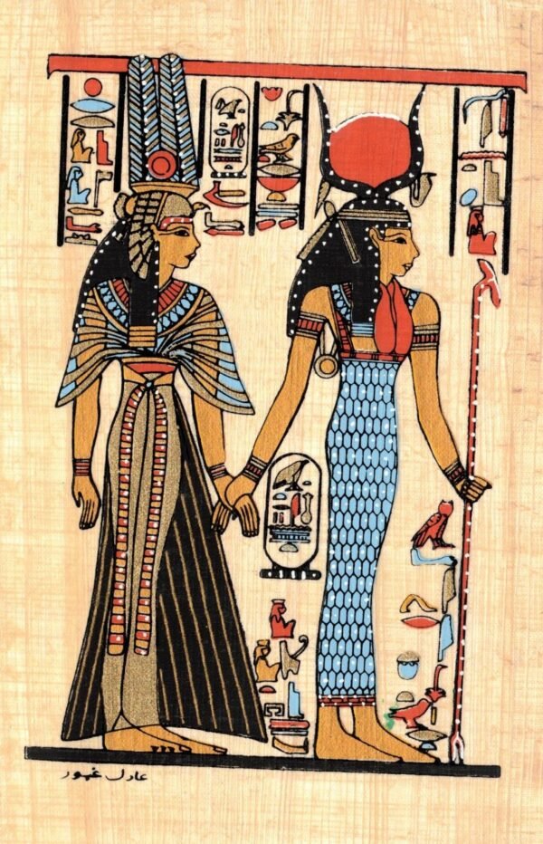 Here ISIS face is crowned with the cow horns, and her left hand she grasps the divine scepter, her tight fitting robe has the distinctive ancient style of the middle kingdom