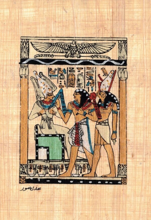 Osiris who is shown here sitting on the throne and in front of him the king sity 1 and behind him Horus