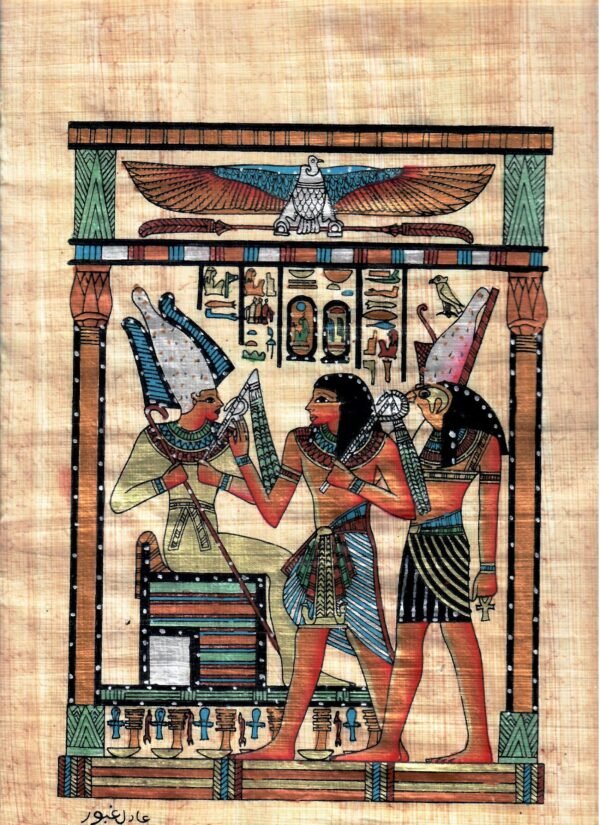 Osiris who is shown here sitting on the throne and in front of him the king sity 1 and behind him Horus