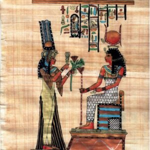 Queen Nefertari Offering Lotus Flowers to The Goddess Isis, Hieroglyphs Painting Egypt Art - Egyptian Papyrus