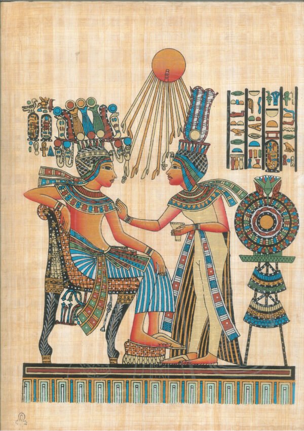 king Tutankhamun and his wife Ankenman who is shown in a very relaxed attitude
