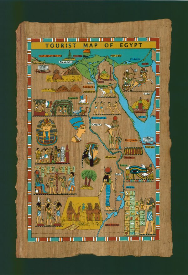 Engulf yourself in the charm of the Nile with our painstakingly recreated maps of Ancient Egypt. Every brushstroke on the papyrus paper holds a promise of precision, rendering a work that is as much a labor of love as it is a painting. These maps are made to be read, not just gazed upon, and will serve as your portal to the past. From the detailed rendering of the Sphinx at Giza to the liberal dosing of iconic imagery elsewhere, you can't miss the flavor of this ancient land. Our papyrus paintings are not just beautiful works of art created by talented artisans; they are also the next best thing to time travel. Traditional techniques, combined with modern creativity, give us something utterly useful and visually stunning: authentic representations of ancient Egyptian cartography.