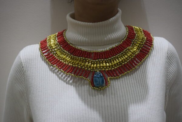Queen Cleopatra, ancient Egyptian Necklace, Red and gold colors.