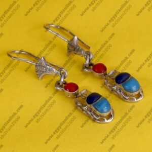 925 Silver Earrings Scarab in multi color gem, blue, red and turquoise